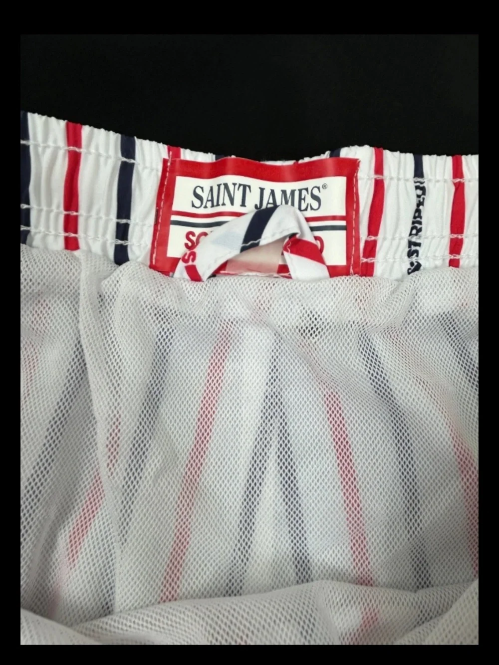 Saint James X Solid & Striped Swim Trunks Shorts Mens XL Red White Blue Lined
